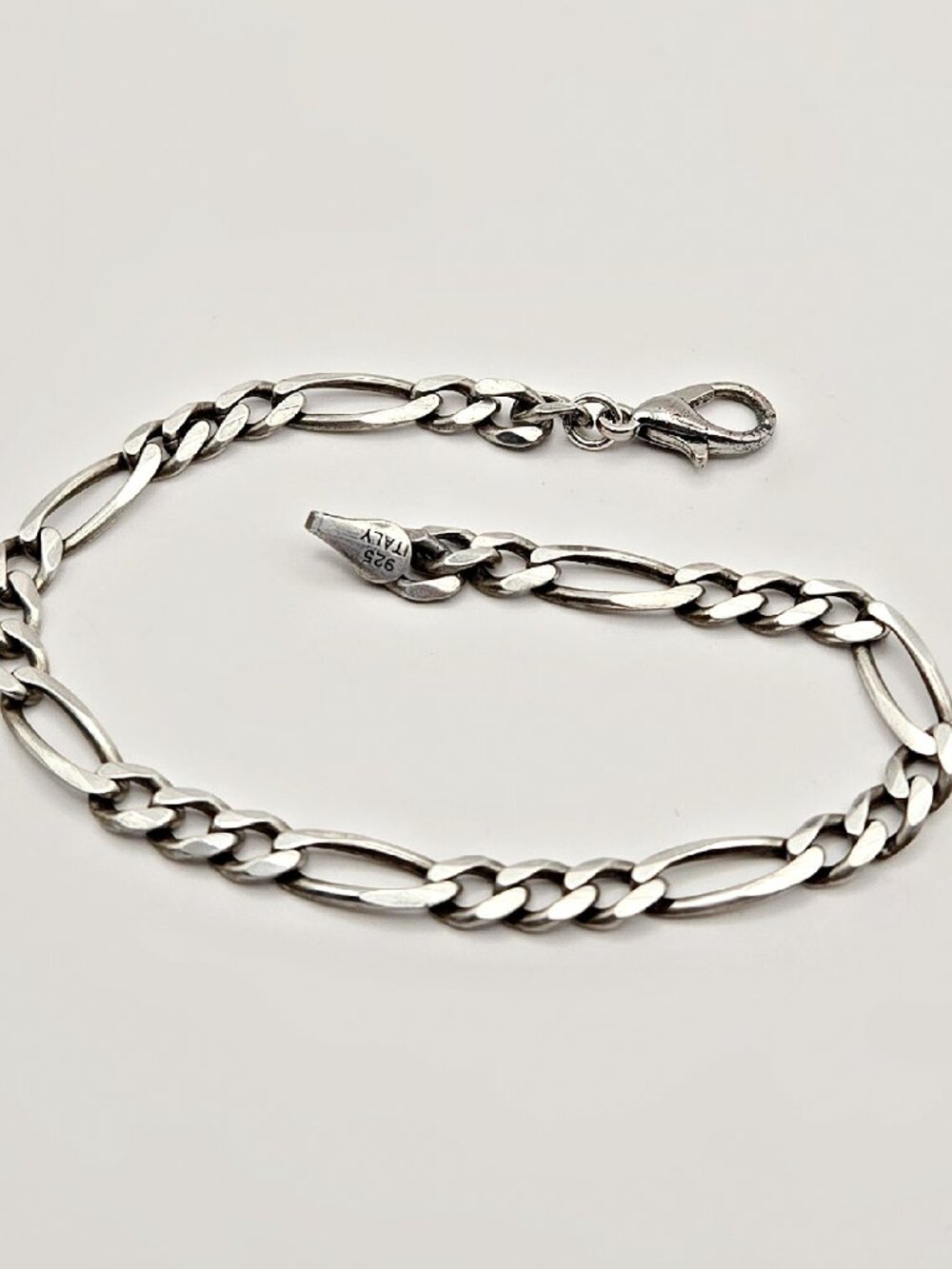 Vintage Sterling Silver Figaro Bracelet | 7 Inch Italian Chain | Minimalist
